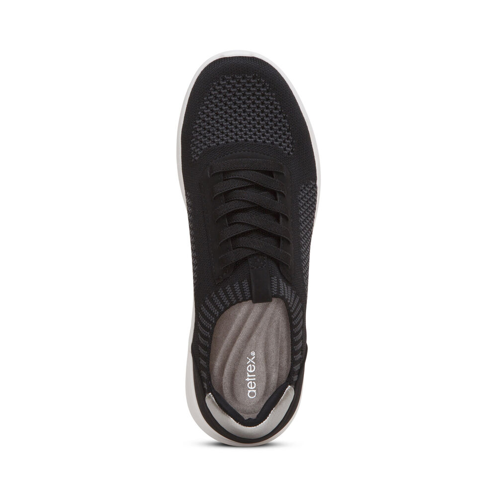 Aetrex Women's Teagan Arch Support Sneakers - Black | USA F8QZPVY